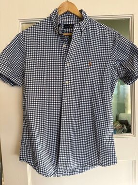 Ralph Lauren Navy and White Gingham Short-Sleeve Button-Down Shirt